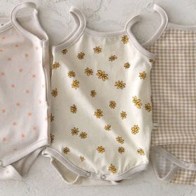 21 New Korean Version Of The Newborn Baby Soft Sling One-Piece Comfortable Romper Vest Triangle Bag Fart Clothes (Option: Big flower-80cm)